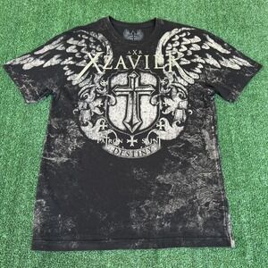 Men's Y2K Xzavier Black AOP Angel Wings Cross Affliction Style Black T-Shirt XL